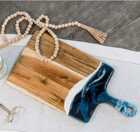 Resin Cutting Board in Navy/White/Metallic- Medium 8" X 16"