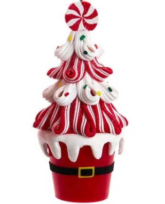 Kurt Adler Candy Cane Tree with Sprinkles in Santa Bucket Ornament