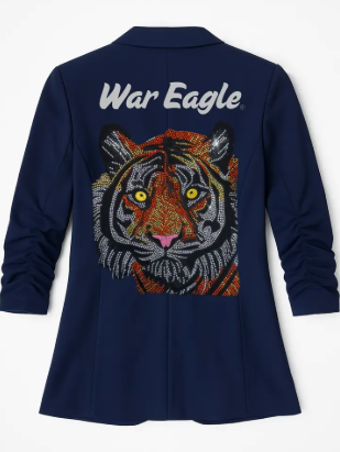 *PREORDER* Auburn University War Eagle Tiger Navy Ruched Sleeve Blazer