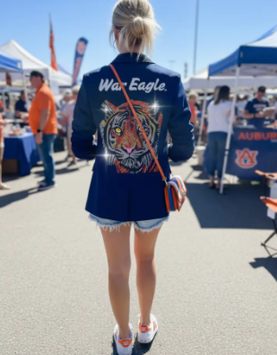 *PREORDER* Auburn University War Eagle Tiger Navy Ruched Sleeve Blazer