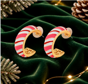 Pink, White & Red Candy Cane Stripe Hoop Earrings