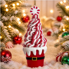 Kurt Adler Peppermint Candy Cane Tree in Santa Bucket Ornament
