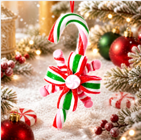 Kurt Adler Red, Green & White Peppermint Candy Cane Christmas Ornament