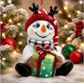 Kurt Adler Snowman Gift Ornament with Reindeer Antlers